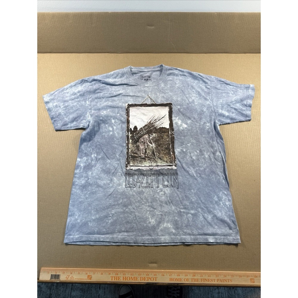 Led Zeppelin Shirt Mens XL, Gray Tie Dye Band Graphic Zoso Symbols Album IV